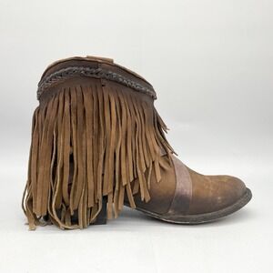 Freebird by Steven Womens 7 Dallas Fringe Boots Brown Leather Fringe Western
